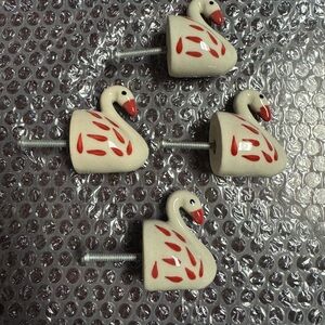 Swan Ceramic Drawer Knobs - Cream & Red (Set of 4)